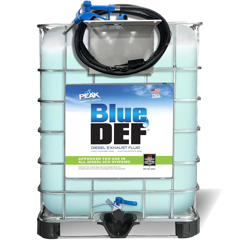 Bulk DEF - Pre-Filled BlueDEF Tote with Heavy Duty Pump - Premium Diesel Exhaust Fluid - Pump and Nozzle Kit Included