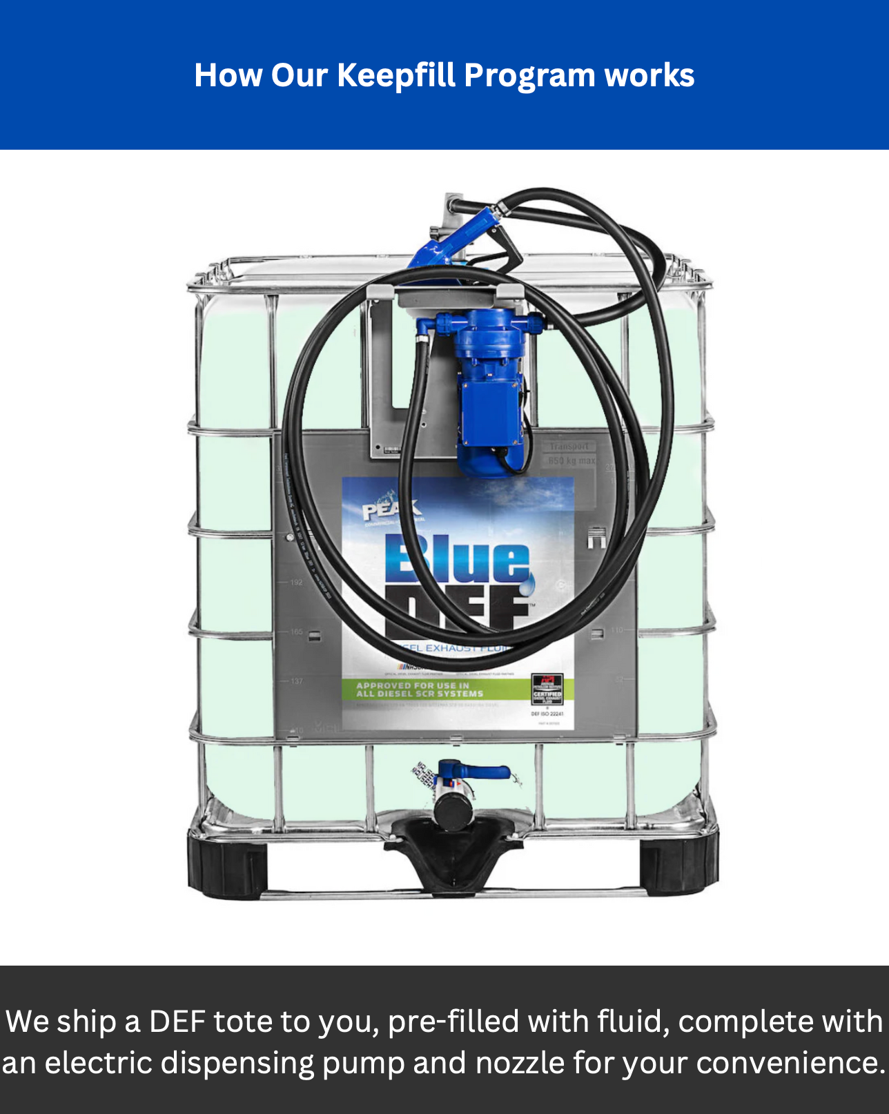 Blue DEF 330-Gallon Tote Premium Diesel Exhaust Fluid - Filled DEF Tote with Pump and Nozzle Kit Included